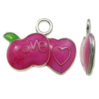 Zinc Alloy fruits forme pendentifs, alliage de zinc, pomme, mot amour, Placage de couleur platine, avec le motif de coeur & avec le motif de lettre & émail, rose, protéger l'environnement, sans nickel, plomb et cadmium, 18x13x3mm, Trou:Environ 2mm, 100PC/sac, Vendu par sac