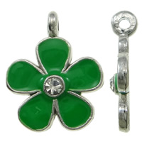 Sinc Alloy Flower Pendants, dath platanam plátáilte, cruan & le rhinestone, glas, nicil, luaidhe & caidmiam saor in aisce, 15x18x3mm, Poll:Thart 1mm, 100ríomhairí pearsanta/Mála, Díolta De réir Mála