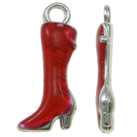 Zinklegierung Schuhe Anhänger, Platinfarbe platiniert, Emaille, rot, frei von Nickel, Blei & Kadmium, 8x18x2mm, Bohrung:ca. 2mm, 100PCs/Tasche, verkauft von Tasche