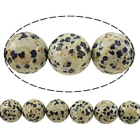 Dalmatische Beads, Dalmatiër, Ronde, gefacetteerde, 14mm, Gat:Ca 1.2-1.4mm, Lengte Ca 15 inch, 5strengen/Lot, Ca 27pC's/Strand, Verkocht door Lot