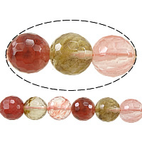 Wassermelone Glasperlen, rund, facettierte, gemischte Farben, 6mm, Bohrung:ca. 0.8mm, Länge ca. 15 ZollInch, 10SträngeStrang/Menge, ca. 60PCs/Strang, verkauft von Menge