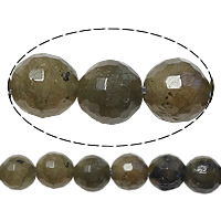 Perles en labradorite, Rond, facettes, 8mm, Trou:Environ 1mm, Longueur Environ 15 pouce, 5Strandstoron/lot, Environ 46PC/brin, Vendu par lot