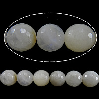 Moonstone Beads, Månesten, Runde, facetteret, 10mm, Hole:Ca. 1mm, Længde Ca. 15 inch, 2Strands/Lot, Ca. 37pc'er/Strand, Solgt af Lot