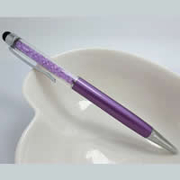 alliage de zinc Stylo à bille, avec CRYSTALLIZED™ & plastique, Placage de couleur platine, avec le stylo de l'écran, violet clair, protéger l'environnement, sans nickel, plomb et cadmium, 140x10mm, 20PC/lot, Vendu par lot