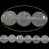 Perle Agate blanche naturelle, Rond, facettes, 12mm, Trou:Environ 1.5mm, Longueur Environ 15 pouce, 5Strandstoron/lot, Environ 33PC/brin, Vendu par lot