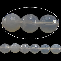 Perle Agate blanche naturelle, Rond, facettes, 10mm, Trou:Environ 1mm, Longueur Environ 15 pouce, 10Strandstoron/lot, Environ 38PC/brin, Vendu par lot