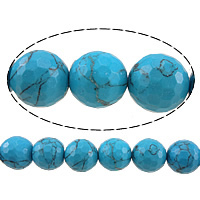 Synthetische Turquoise Kraal, Ronde, gefacetteerde, blauw, 8mm, Gat:Ca 1mm, Lengte Ca 15 inch, 10strengen/Lot, Ca 50pC's/Strand, Verkocht door Lot