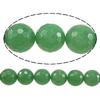 marbre teint goutte, Rond, facettes, vert, 12mm, Trou:Environ 1.2mm, Longueur Environ 15 pouce, 10Strandstoron/lot, Environ 32PC/brin, Vendu par lot