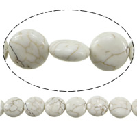 Syntetisk Turkos Bead, Flat Round, vit, 12.50x12.50x5.50mm, Hål:Ca 0.6mm, Längd Ca 15.5 inch, 10Strands/Lot, Ca 33PC/Strand, Säljs av Lot