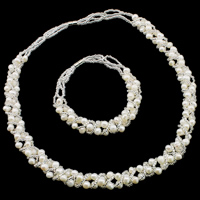 Sets de Perlas Cultivadas de Agua Dulce, pulsera & collar, con Rocallas de vidrio, latón cierre magnético, natural, Blanco, 5-6mm, longitud aproximado 7.5 Inch, aproximado 19.5 Inch, Vendido por Set