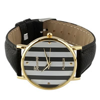 Montre-bracelet unisexe, cuir de peau de vache, avec cadran en alliage de zinc, Placage, noire, protéger l'environnement, sans nickel, plomb et cadmium, 35mm, Longueur Environ 9.4 pouce, 10Strandstoron/lot, Vendu par lot