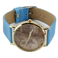 Reloj de Pulsera Unisex, Cuero de vaca, con dial de aleación de cinc, chapado, azul, libre de níquel, plomo & cadmio, 35mm, longitud aproximado 9.4 Inch, 10Strandsfilamento/Grupo, Vendido por Grupo