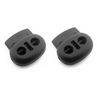 Kunststoff Frühlings Wölbung-Stopper Wölbung, Doppelloch, schwarz, 24x22mm, Bohrung:ca. 4mm, 200PCs/Tasche, verkauft von Tasche