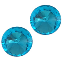 Cabochons en cristal, Plat rond, dos de Rivoli & facettes, aigue-marine, 12x12x6mm, 288PC/sac, Vendu par sac