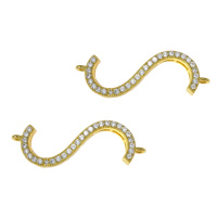 Messing connector met micro-paved kubieke zirconia's, Letter S, gold plated, micro pave zirconia & 1/1 lus, nikkel, lood en cadmium vrij, 11.50x36x3.50mm, Gat:Ca 1.5mm, 20pC's/Lot, Verkocht door Lot