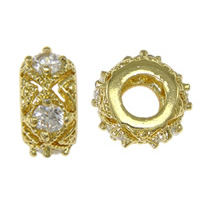 Cubic Zirconia Micro Pave Brass Europeo Bead, metal, Toroidal, chapado en color dorado, micro arcilla de zirconia cúbica & hueco, libre de níquel, plomo & cadmio, 5.50x10.50x3.50mm, agujero:aproximado 4.5mm, 15PCs/Grupo, Vendido por Grupo