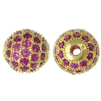 Perles bijoux en laiton, Rond, Placage de couleur d'or, pavé de micro zircon, protéger l'environnement, sans nickel, plomb et cadmium, 10x10x1mm, Trou:Environ 2mm, 5PC/lot, Vendu par lot