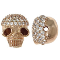 Kubik Zirkonium mikro bana Mässing Pärlor, Skull, steg guldfärg pläterade, micro bana cubic zirconia, nickel, bly och kadmium gratis, 10x12.50x9mm, Hål:Ca 1mm, 15PC/Lot, Säljs av Lot