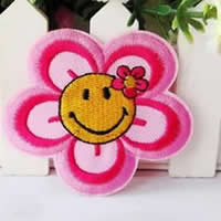 Stickerei Flecken Logo, Stoff, Blume, Rosa, 70x60mm, 30PCs/Menge, verkauft von Menge