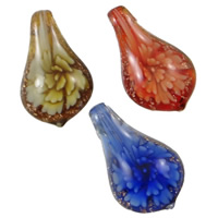 Inner Flower Lampwork Hangers, Blad, handgemaakt, goud zand & binnenbloem, gemengde kleuren, 32x56x12mm, Gat:Ca 5x8mm, 12pC's/box, Verkocht door box