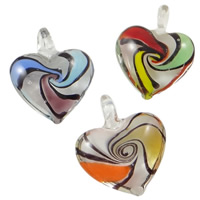 Mode Lampwork Pendants, Hjärta, handgjord, blandade färger, 36x41x14mm, Hål:Ca 7x8mm, 12PC/Box, Säljs av Box