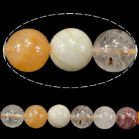 Quartz naturel bijoux perles, quartz rutile, Rond, couleurs mélangées, 10mm, Trou:Environ 0.8mm, Longueur Environ 15.5 pouce, 5Strandstoron/lot, Environ 39PC/brin, Vendu par lot