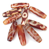 Naturlige tibetanske Agate Dzi Beads, Tibetansk agat, blandet, 12x38mm, Hole:Ca. 2.5mm, 5pc'er/Bag, Solgt af Bag