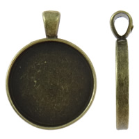 Zinc Alloy vedhæng Cabochon Setting, Flad Rund, antik bronze farve forgyldt, nikkel, bly & cadmium fri, 28x36x7mm, Hole:Ca. 4x6mm, Indvendig diameter:Ca. 24mm, Ca. 145pc'er/KG, Solgt af KG