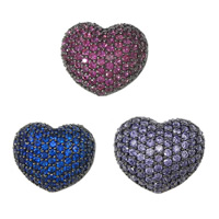 Cubic Zirconia grânulos de latão Micro Pave, cobre, Coração, cromado de cor preta chumbo, micro pavimento em zircônia cúbica & vazio, cores misturadas, níquel, chumbo e cádmio livre, 15x12.50x9mm, Buraco:Aprox 2mm, 5PCs/Lot, vendido por Lot