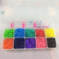 Kleurrijke Loom Kit, Rubber, met Plastic, synthetisch, vastgehecht haaknaald & met S clip & voor kinderen, 2mm,16mm, 5dozen/Lot, Verkocht door Lot