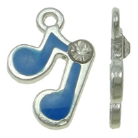 Zinc Alloy émail Pendants, alliage de zinc, note de musique, Placage de couleur platine, avec strass, bleu, protéger l'environnement, sans nickel, plomb et cadmium, 12x18x2.50mm, Trou:Environ 1.5mm, 50PC/sac, Vendu par sac