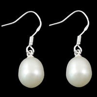 Slatkovodni Pearl Drop naušnica, mesing naušnica kuka, Riža, prirodan, bijel, 8-9mm, 28mm, Prodano By par