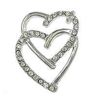 Pendentifs coeur en alliage de zinc, Placage de couleur platine, avec strass, protéger l'environnement, sans nickel, plomb et cadmium, 19x25x3mm, Trou:Environ 2mm, 100PC/lot, Vendu par lot