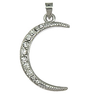 Zinc alliage Moon pendentifs, alliage de zinc, lune, Placage de couleur platine, avec strass, protéger l'environnement, sans nickel, plomb et cadmium, 18x29x3mm, Trou:Environ 4x3mm, 100PC/lot, Vendu par lot