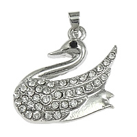 Zink Alloy Animal Hängen, Swan, platina pläterad, med strass, nickel, bly och kadmium gratis, 24x27x3mm, Hål:Ca 4x3mm, 50PC/Lot, Säljs av Lot