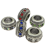 Grânulos de Jóias da liga de zinco. , Rosca, cromado de cor platina, com strass & escurecer, Mais cores pare escolha, níquel, chumbo e cádmio livre, 7x13x7mm, Buraco:Aprox 6mm, 100PCs/Lot, vendido por Lot