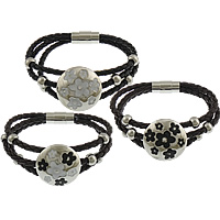 Bracelets cordon PU, cuir PU, avec Acier inoxydable 316, avec le motif de fleurs & 3 brins & émail & avec strass, plus de couleurs à choisir, 28x28x13mm, 21x10mm, 6x8mm, 4mm, Longueur Environ 9 pouce, 5Strandstoron/lot, Vendu par lot