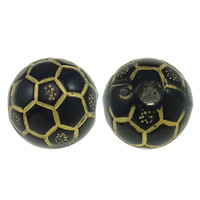 Perles d'or Accent Acrylique, Football, or accentué & couleur solide, noire, 14x14mm, Trou:Environ 3mm, Environ 290PC/sac, Vendu par sac