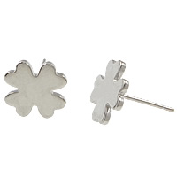 Clover fülbevaló, Stainless Steel, Four Leaf Clover, nélkül earnut, az eredeti szín, 10x10mm, 0.8mm, 500párok/Lot, Által értékesített Lot