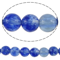 Jade kralen, Jade Wit, Ronde, glad, blauw, 6mm, Gat:Ca 0.8mm, Lengte Ca 15 inch, 30strengen/Lot, Ca 60pC's/Strand, Verkocht door Lot