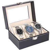 Composite Træ Watch Box, med PU & Velveteen & Glas, Rektangel, sort, 113x157x80mm, 90x45mm, 80x43x30mm, 5pc'er/Lot, Solgt af Lot