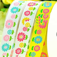 Grosgrain Ribbon printing & with flower pattern & single-sided mixed colors  Sold By Bag