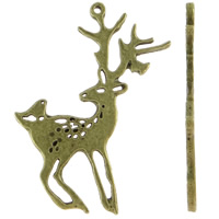 Pendentifs animaux en alliage de zinc, gazelle, Plaqué de couleur de bronze antique, sans plomb et cadmium, 45x59x2mm, Trou:Environ 1.5mm, Environ 95PC/kg, Vendu par kg