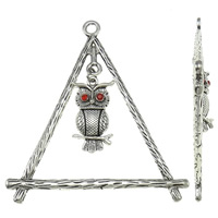 Pendentifs animaux en alliage de zinc, triangle, Plaqué de couleur d'argent, avec strass, sans plomb et cadmium, 67x80x3mm, Trou:Environ 4mm, 10PC/sac, Vendu par sac