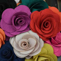 Katoenfluweel Broche, met Ijzer, Bloem, handgemaakt, gemengde kleuren, 75mm, 20pC's/Lot, Verkocht door Lot