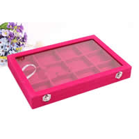 Boîte à bijoux multifonctions, carton, avec cuir PU & velours de coton & verre, rectangle, 12 cellules, rose fuchsia, 350x240x45mm,70x80mm, 2PC/lot, Vendu par lot