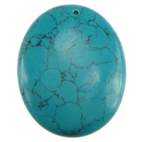 Turquoise Hanger, Synthetische Turquoise, Plat Ovaal, blauw, 40x50.50x10.50mm, Gat:Ca 2mm, 20pC's/Lot, Verkocht door Lot