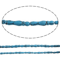 Grânulos de turquesas, Turquesa sintética, Bamboo, azul, 27x6mm, Buraco:Aprox 2mm, comprimento Aprox 17 inchaltura, 20vertentespraia/Lot, Aprox 14PCs/Strand, vendido por Lot