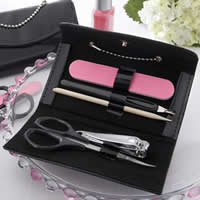 Manicure-Set, acciaio inox, Lima per unghie & tagliaunghie & coltello esfoliante & forbici, with PU, Borsetta, modello checker, nero, 116x66x22mm, 20Setsinsieme/lotto, Venduto da lotto