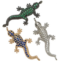 Terningformet Zirkon Micro Pave Messing Tilslutning, Gecko, forgyldt, Micro Pave cubic zirconia & 1/1 løkke, blandede farver, nikkel, bly & cadmium fri, 13x29x5mm, Hole:Ca. 1mm, 10pc'er/Lot, Solgt af Lot